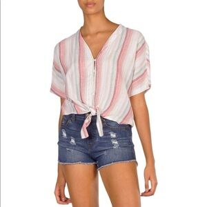 Elan Striped Tie Front Top Size M
